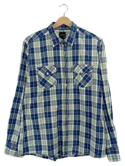 Fishbone Karohemd Herren Gr. L Blau Grün Regular Fit Langarm Freizeithemd