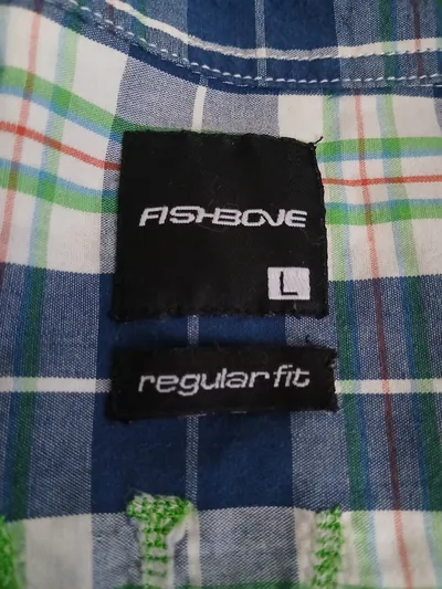 Fishbone Karohemd Herren Gr. L Blau Grün Regular Fit Langarm Freizeithemd