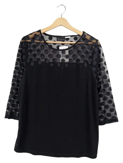 Komplimente Damen Bluse Shirt Punkte Mesh Transparent Schwarz Gr. L