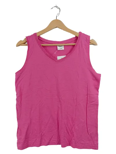 QUEENTEX Damen Tanktop V-Ausschnitt Ärmellos Pink Gr. L 44/46