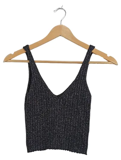 Subdued Damen Glitzer Crop Top V-Ausschnitt Einheitsgröße Schwarz Metallic