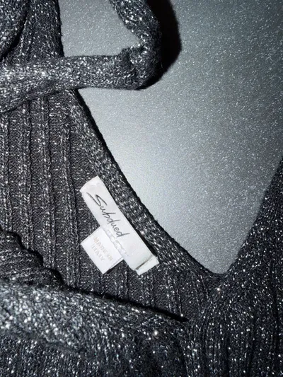 Subdued Damen Glitzer Crop Top V-Ausschnitt Einheitsgröße Schwarz Metallic
