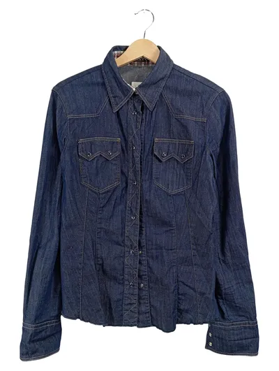Sisley Damen Jeanshemd Bluse Denim Langarm Gr. M Blau Western