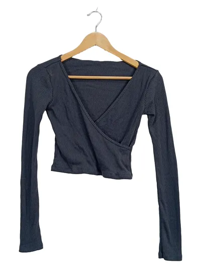 BDG Urban Outfitters Wickel Langarmshirt Damen XS Grau Rippstrick Cropped