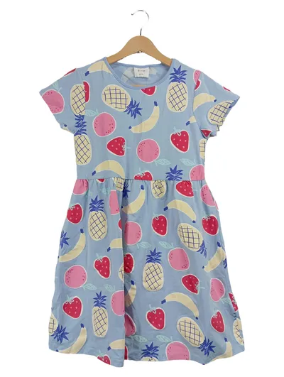 Famy Mädchen Sommerkleid Fruchtmuster Blau Gr. 146/152 Baumwolle