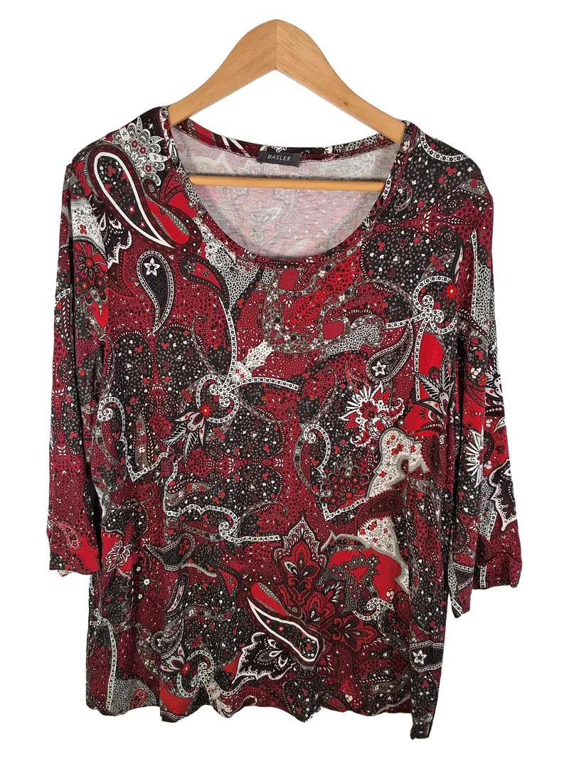 BASLER Damen Langarmshirt Gr. 46 3XL Rot Paisley Viskose 1