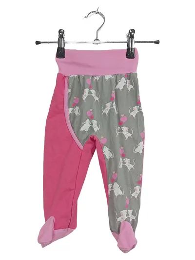BABAUBA Baby Hose Maus Herz Muster Gr. 74 Rosa Grau mit Fuß