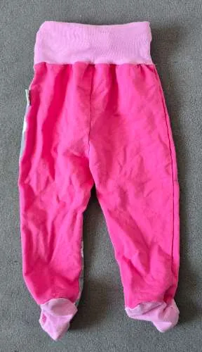 BABAUBA Baby Hose Maus Herz Muster Gr. 74 Rosa Grau mit Fuß