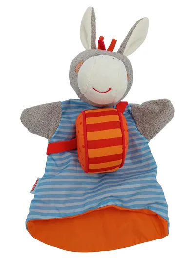 HABA Handpuppe Esel mit Trommel Stofftier Plüschtier mehrfarbig 33cm