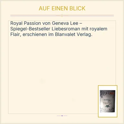 Royal Passion - Geneva Lee | Erotischer Roman | Blanvalet | Spiegel Bestseller
