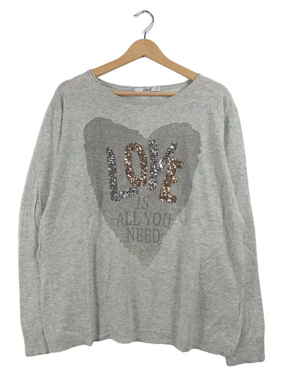 iSilk Damen Pullover Grau Herz Pailletten Aufdruck Gr. L