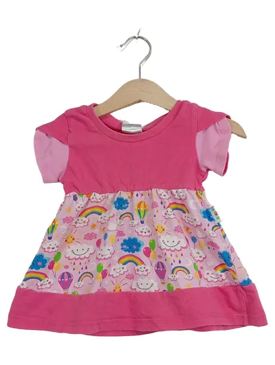 BABAUBA Mädchen Kleid Gr. 86 Pink Regenbogen Freizeitkleid Kurzarm