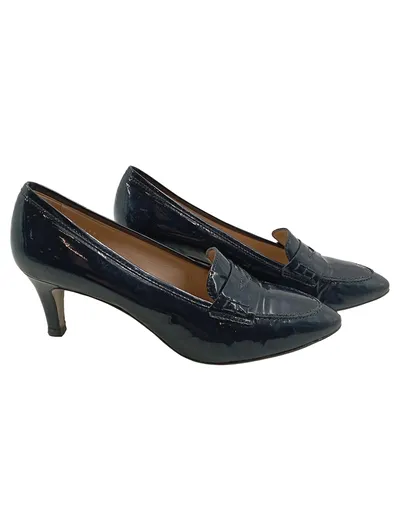 Gabriele Damen Pumps Lackleder Blau Loafer Stil Gr. 41 Made in Italy