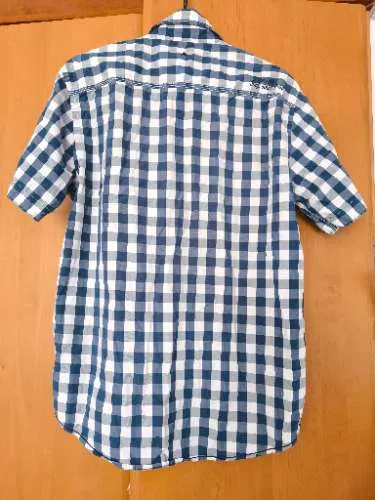 Basefield Freizeithemd Herren Gr. L Blau Kariert Kurzarm Baumwolle Slim Fit