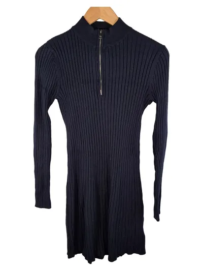 EDITED Strickkleid Damen Gr. 36 S Schwarz Rippstrick Reißverschluss