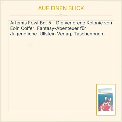 Artemis Fowl - Die verlorene Kolonie | Eoin Colfer | Ullstein | Jugendbuch