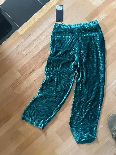 The Kooples Damen Stoffhose Samt Grün Gr. L W31 Elegant Viskose Seide