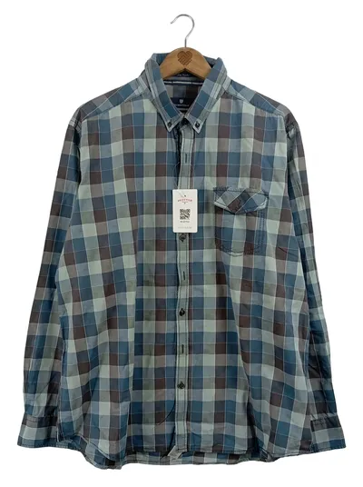 Basefield Freizeithemd kariert Blau Gr. XXL Modern Fit Langarm Baumwolle