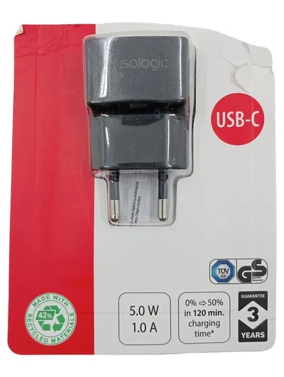 Sologic USB-C Steckdosenladegerät 5W 1A Netzteil Ladegerät Grau