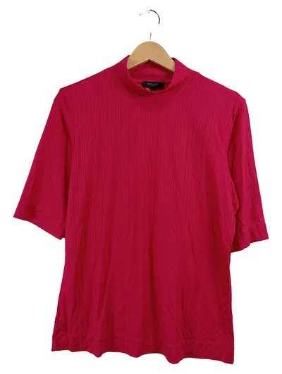 Claudia Sträter Damen Pullover Pink Gr. 40 L Stehkragen Rippstrick Kurzarm