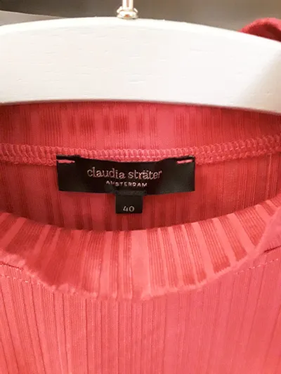 Claudia Sträter Damen Pullover Pink Gr. 40 L Stehkragen Rippstrick Kurzarm