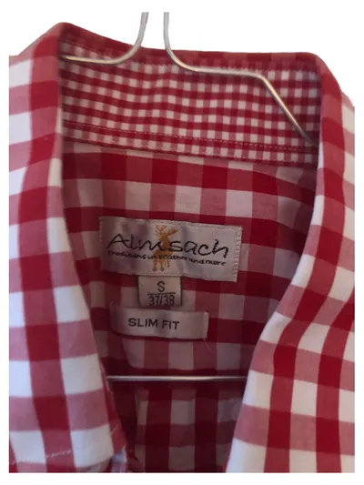 Almsach Trachtenhemd Herren Rot Kariert Gr. S 37, 38 Slim Fit Baumwolle