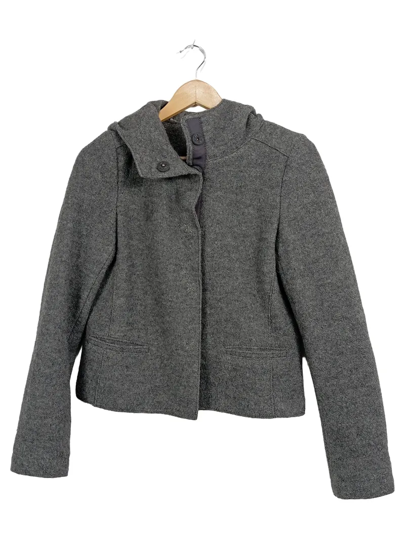 Marc O'Polo Damen Kurzmantel Wolljacke Gr. 36 Grau Kapuze 1