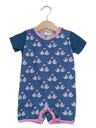 BABAUBA Kurzarm-Strampler Mädchen Gr. 80 Blau Vögel Herzen Baby