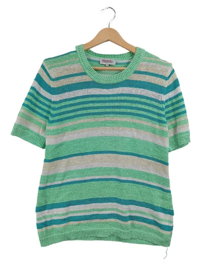 Malva Damen Strickpullover Gr. L Grün Gestreift Kurzarm Sommer
