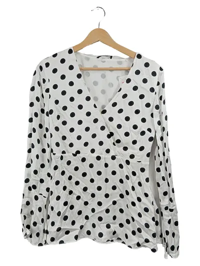 GUESS Damen Bluse Wickelbluse Polka Dot Weiß Schwarz Gr. 38 M
