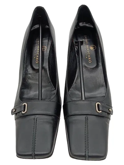 Jaime Mascaró Damen Pumps Schwarz Leder Blockabsatz Größe 41 Business