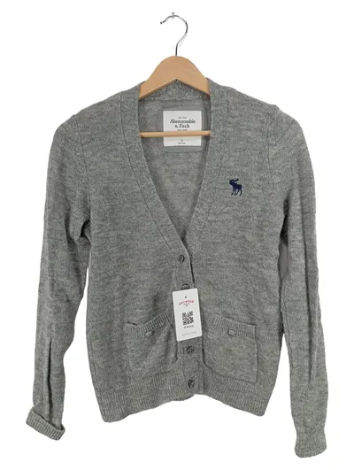 Abercrombie & Fitch Strickjacke Damen Gr. M Grau Wolle Cardigan