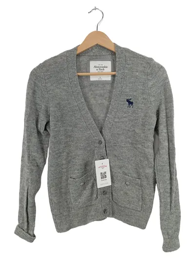 Abercrombie & Fitch Strickjacke Damen Gr. M Grau Wolle Cardigan