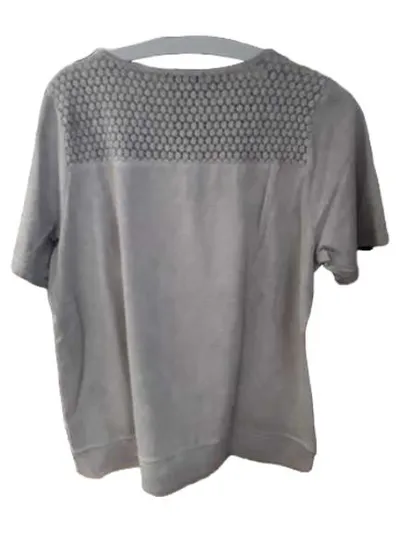 Sandwich T-Shirt Damen Grau Gr. XL Casual Lochmuster Baumwolle