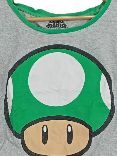 Super Mario Schlafanzug Damen M Grau Baumwolle Logo Print Freizeit