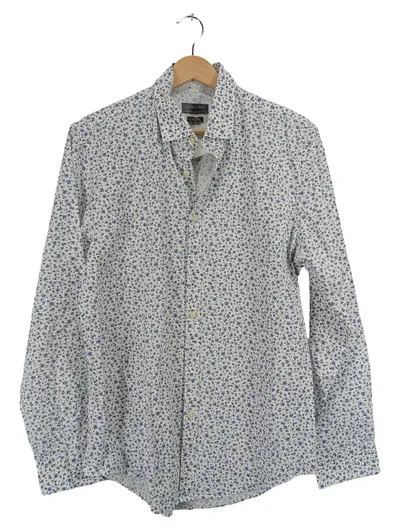 Zara Man Herren Freizeithemd Slim Fit Blumenmuster Weiß Blau Gr. L