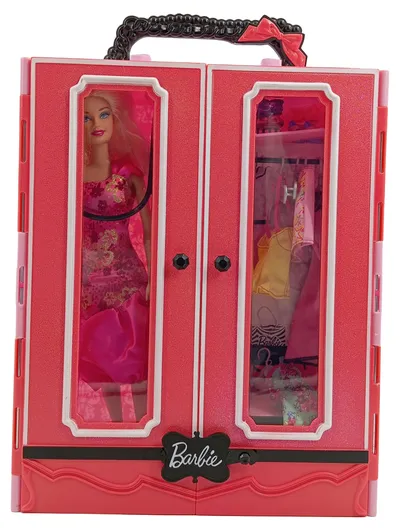 Barbie Kleiderschrank Traumgarderobe mit Puppe Kleidung Zubehör Pink