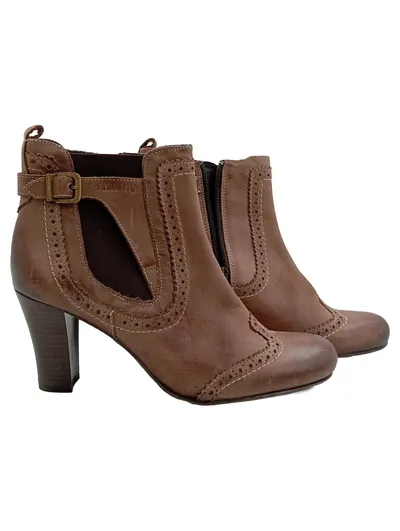 Tamaris Damen Stiefeletten Leder Braun Gr 41 Vintage Lochmuster Absatzschuhe
