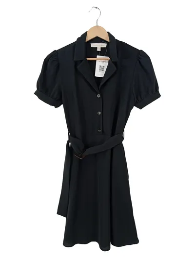 Monteau Damen Blusenkleid Hemdblusenkleid Schwarz Gr. 34;XS Kurzarm Gürtel