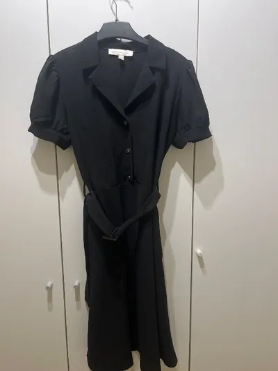 Monteau Damen Blusenkleid Hemdblusenkleid Schwarz Gr. 34;XS Kurzarm Gürtel