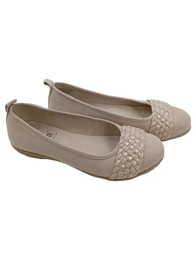 Jana Soft Line Damen Ballerinas Gr. 38 Beige Geflecht Komfort Schuhe