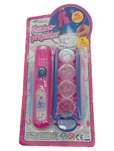 Pferd & Co Zeichenprojektor mit Licht 5 Motive Kinder Projektor Pink
