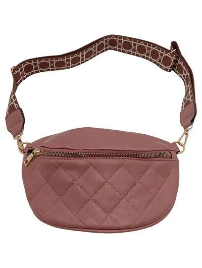 Damen Gürteltasche Rosa Gesteppt Crossbody Bag Umhängetasche 26cm