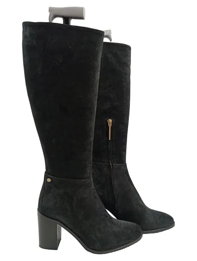 Fred de la Bretoniere Damen Stiefel Wildleder Schwarz Gr. 37 Kniehoch