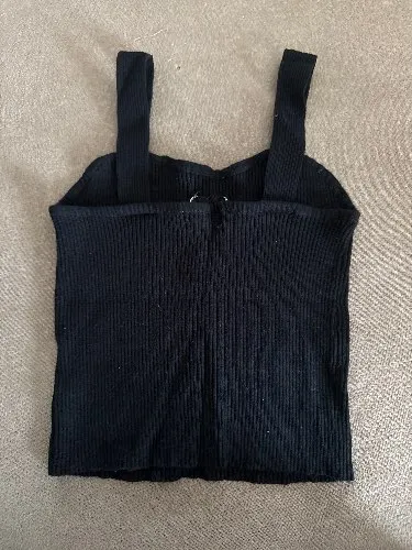 LUCCE Damen Top Schwarz Gr. 36, S Rippstrick Schnürung