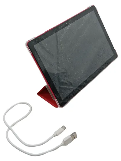 FACETEL Q6 Android Tablet 10 Zoll mit Schutzhülle Rot USB-C Kabel
