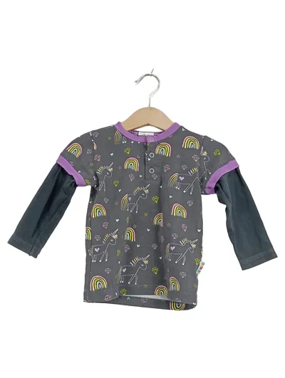 BABAUBA Kinder Langarmshirt Einhorn Regenbogen Gr. 80 Grau Mädchen