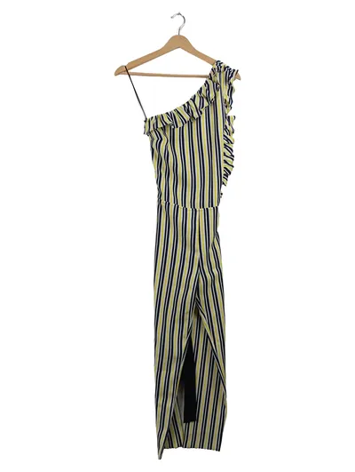Liu Jo Damen Jumpsuit Gr. 40 gestreift One-Shoulder Rüschen Gelb Blau