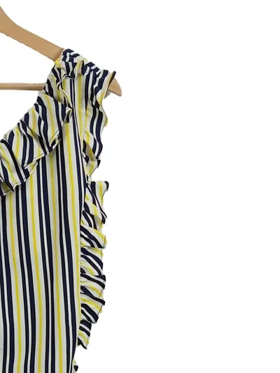 Liu Jo Damen Jumpsuit Gr. 40 gestreift One-Shoulder Rüschen Gelb Blau
