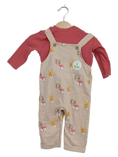 ALANA Baby Set 2-teilig Latzhose Langarmshirt Waldtiere Beige Gr. 62